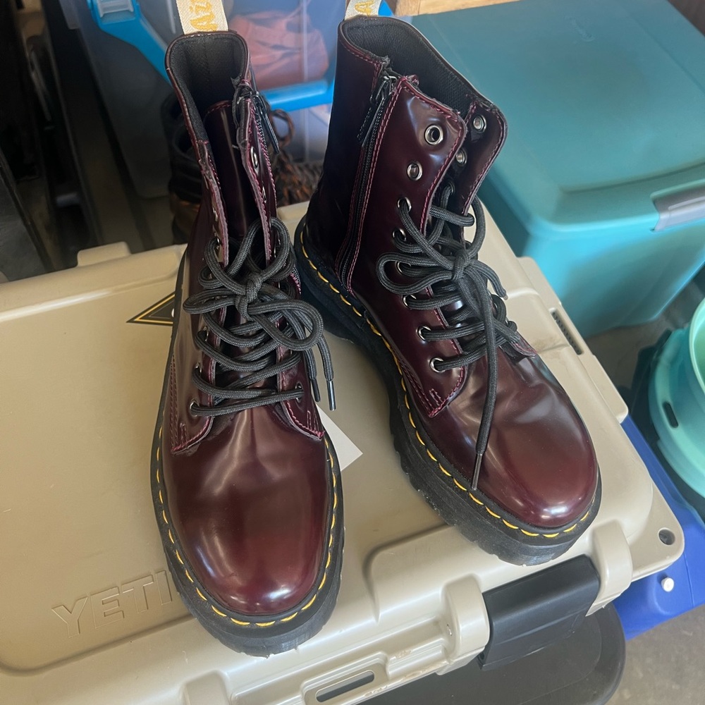 Maroon Dr. Martens platform boots